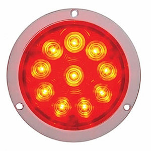 10 LED 4" Round Flange Mount Light (Stop, Turn & Tail) - Red LEDs (Red or Clear Lens)