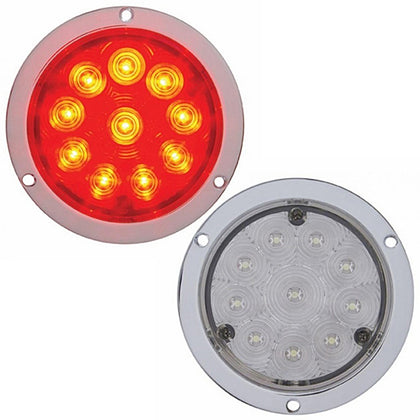10 LED 4" Round Flange Mount Light (Stop, Turn & Tail) - Red LEDs (Red or Clear Lens)
