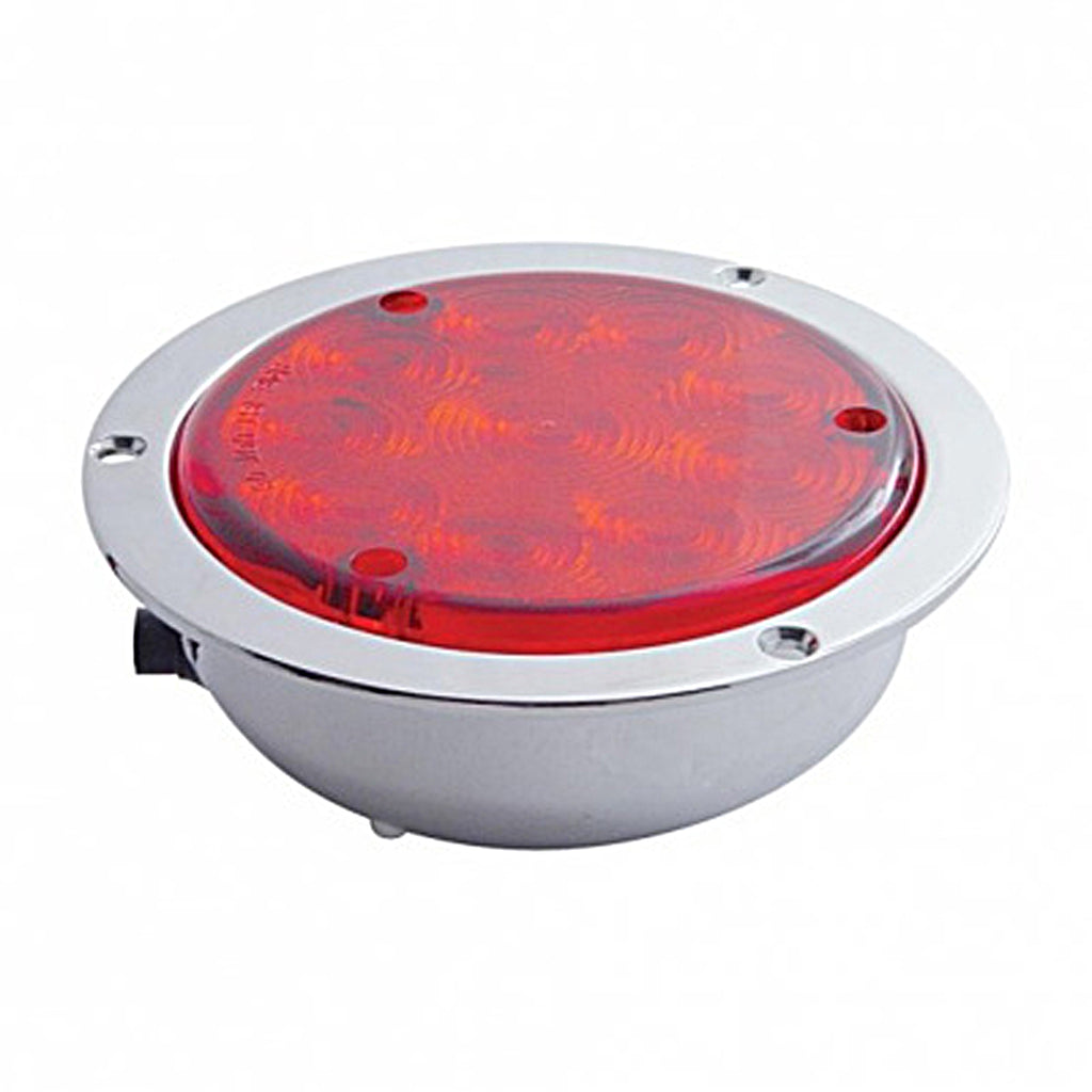 10 LED 4" Round Flange Mount Light (Stop, Turn & Tail) - Red LEDs (Red or Clear Lens)