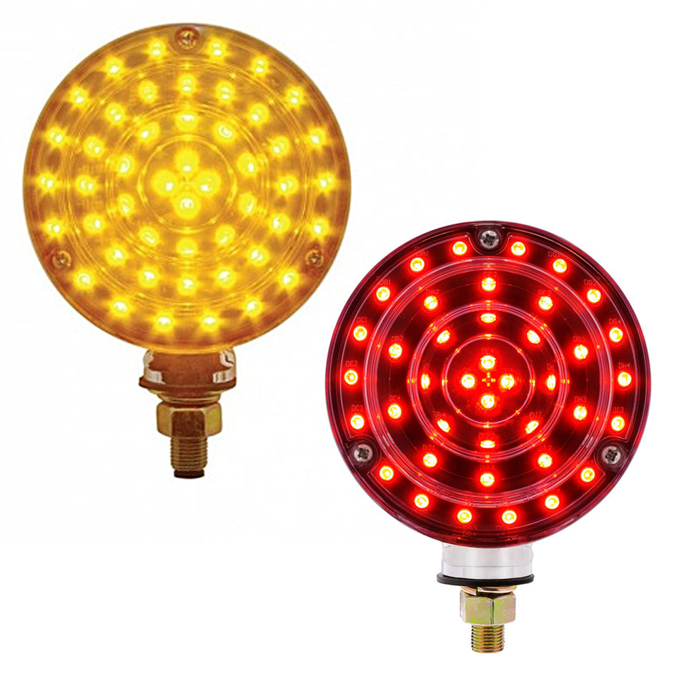 88 LED Single Stud Double Face Turn Signal Light - Amber & Red LEDs (Amber/Red or Clear Lens)