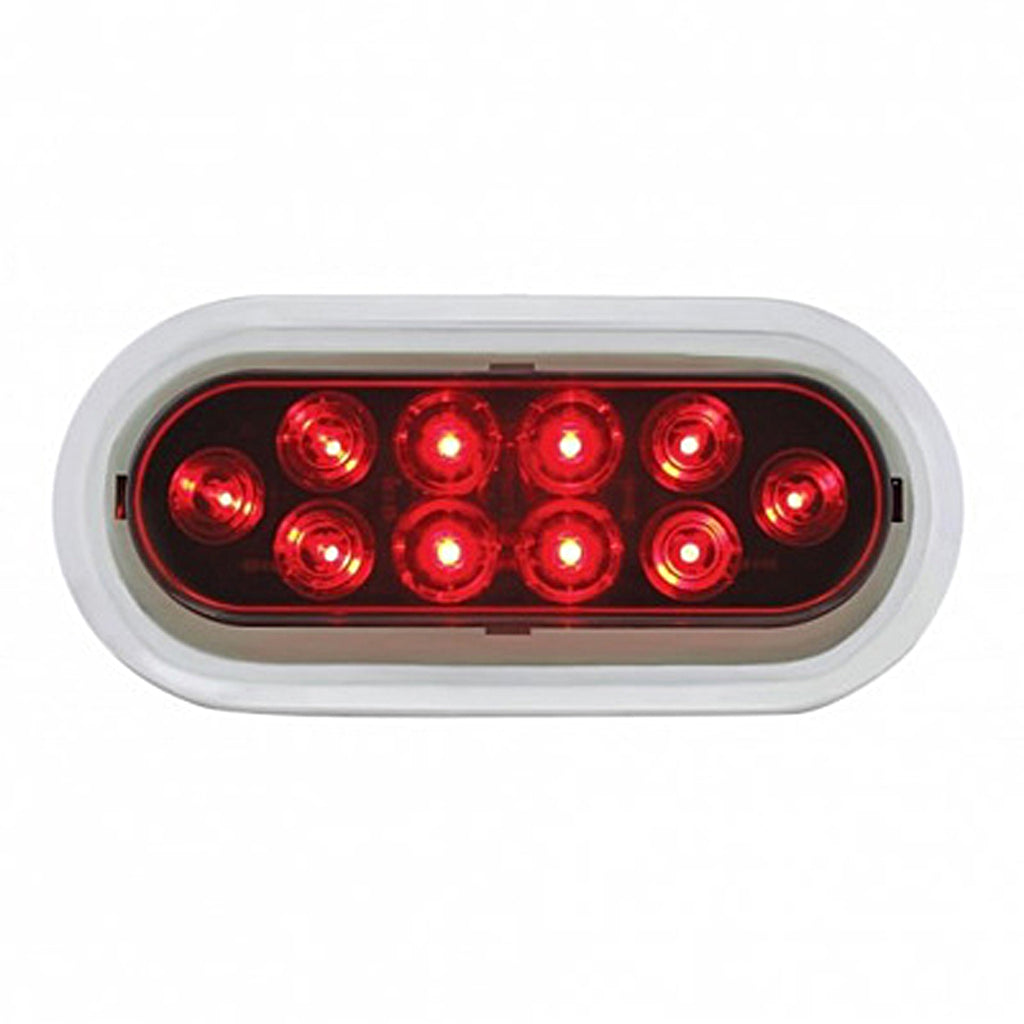United Pacific - 10 LED 6" Oval Stop, Turn & Tail Light w/ Bezel - Red LEDs (Red Lens)