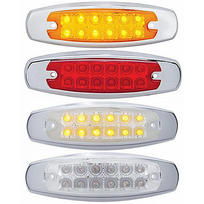12 LED Reflector Rectangular Clearance/Marker Light w/ Bezel - Amber or Red LEDs (Amber, Red or Clear Lens)