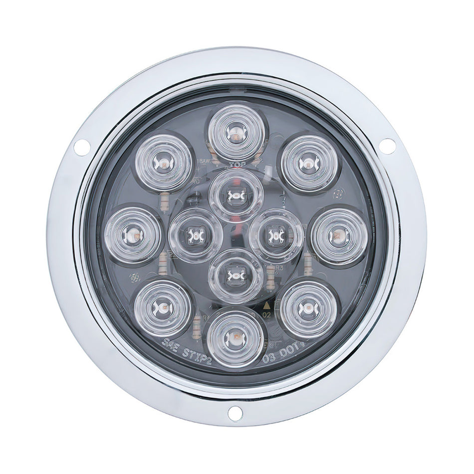 12 LED 4" Round Flange Mount Stop, Turn & Tail Light - Red LEDs (Clear Lens)