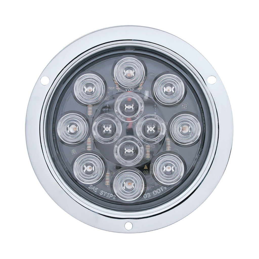 12 LED 4" Round Flange Mount Stop, Turn & Tail Light - Red LEDs (Clear Lens)