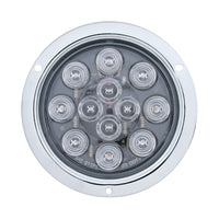 12 LED 4" Round Flange Mount Stop, Turn & Tail Light - Red LEDs (Clear Lens)