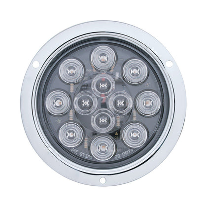 12 LED 4" Round Flange Mount Stop, Turn & Tail Light - Red LEDs (Clear Lens)