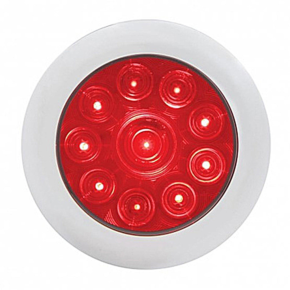 10 LED 4" Round Stop, Turn & Tail Light With Bezel - Red LEDs (Red Lens)