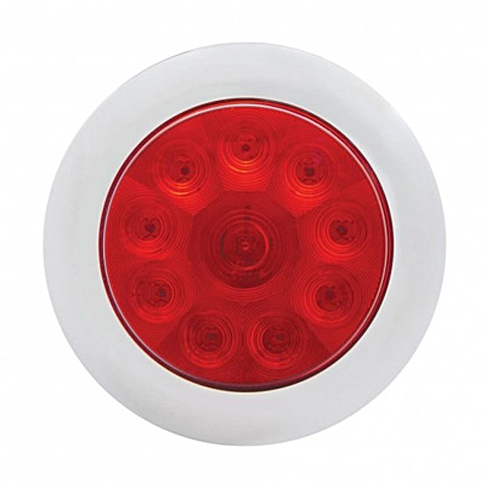 10 LED 4" Round Stop, Turn & Tail Light With Bezel - Red LEDs (Red Lens)