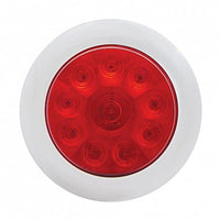 10 LED 4" Round Stop, Turn & Tail Light With Bezel - Red LEDs (Red Lens)