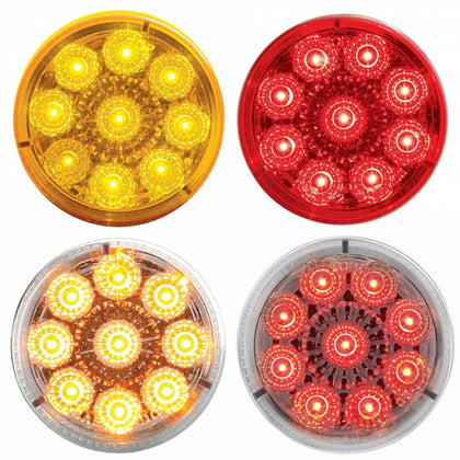 9 LED 2" Round Reflector Clearance/Marker Light - Amber or Red LEDs (Amber, Red or Clear Lens)