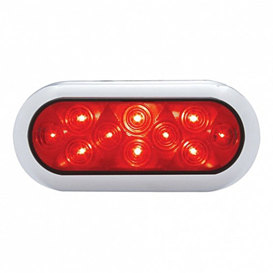 10 LED 6" Oval Flange Mount Stop, Turn & Tail Light w Chrome Bezel - Red or Amber LEDs (Red or Amber Lens)