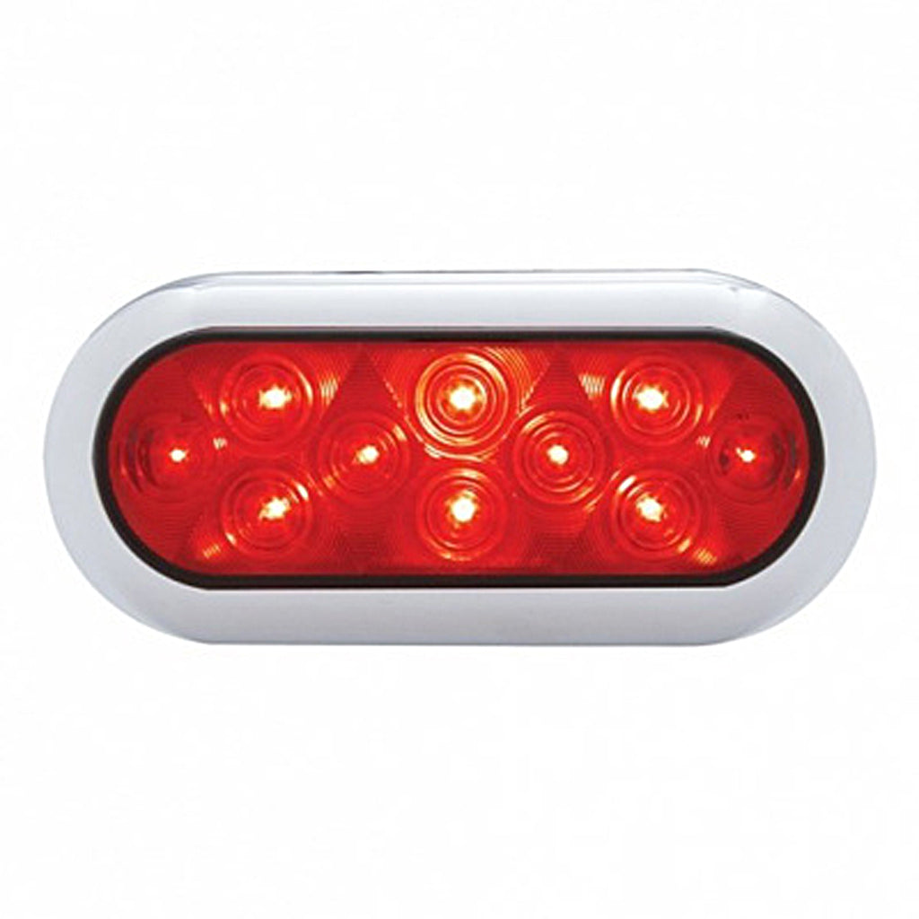 10 LED 6" Oval Flange Mount Stop, Turn & Tail Light w Chrome Bezel - Red or Amber LEDs (Red or Amber Lens)