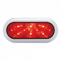 10 LED 6" Oval Flange Mount Stop, Turn & Tail Light w Chrome Bezel - Red or Amber LEDs (Red or Amber Lens)