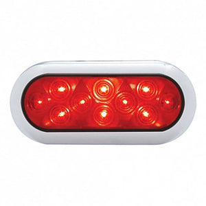 10 LED 6" Oval Flange Mount Stop, Turn & Tail Light w Chrome Bezel - Red or Amber LEDs (Red or Amber Lens)