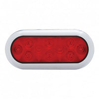 10 LED 6" Oval Flange Mount Stop, Turn & Tail Light w Chrome Bezel - Red or Amber LEDs (Red or Amber Lens)