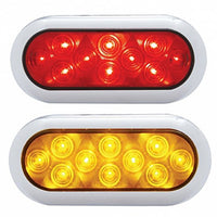 10 LED 6" Oval Flange Mount Stop, Turn & Tail Light w Chrome Bezel - Red or Amber LEDs (Red or Amber Lens)