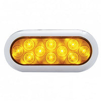 10 LED 6" Oval Flange Mount Stop, Turn & Tail Light w Chrome Bezel - Red or Amber LEDs (Red or Amber Lens)