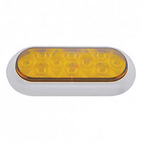 10 LED 6" Oval Flange Mount Stop, Turn & Tail Light w Chrome Bezel - Red or Amber LEDs (Red or Amber Lens)