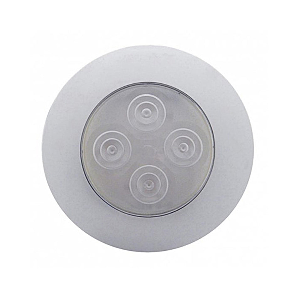 4 LED 1-3/4" Dome Light 3" Round Bezel - White LEDs (Clear Lens)