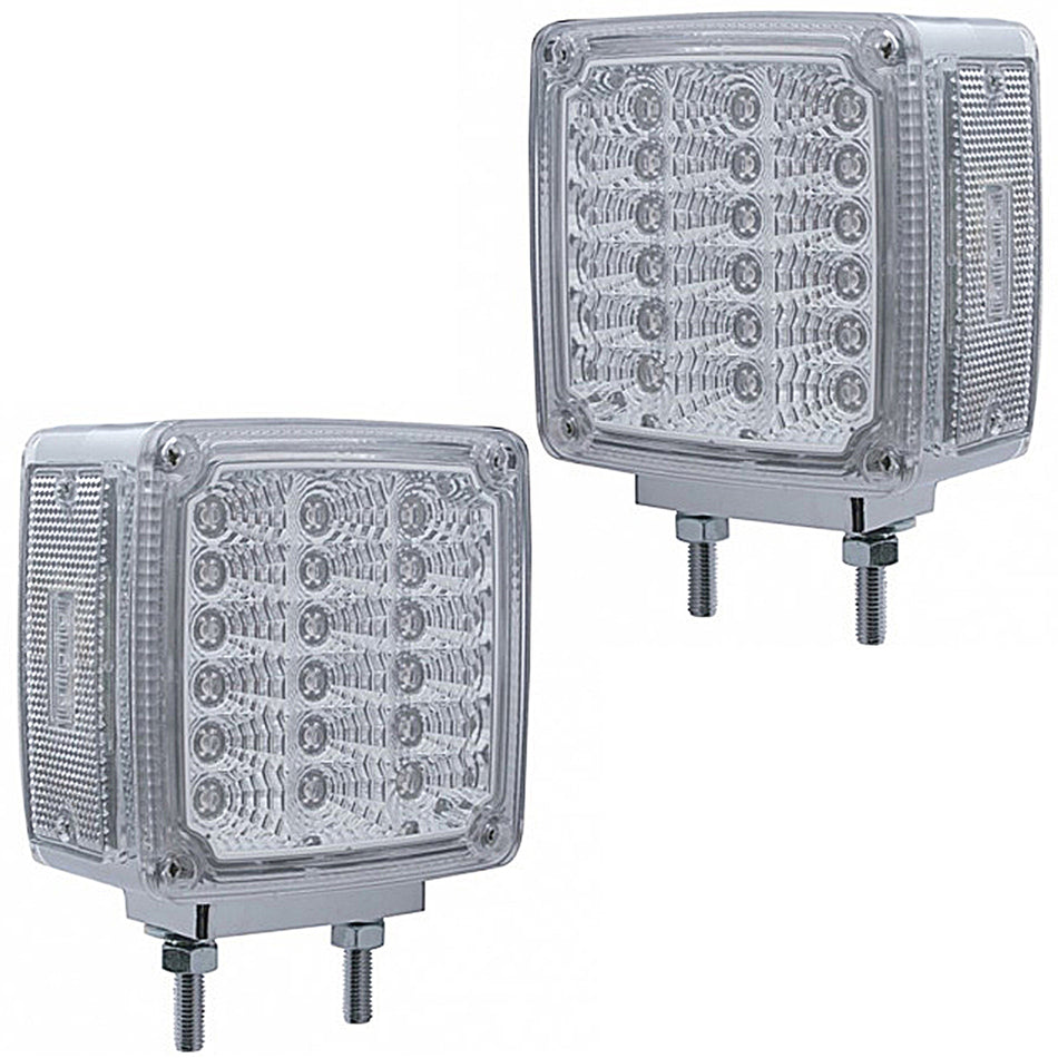 39 LED Reflector Double Face Turn Signal Light - Amber & Red LEDs w Clear Lens (Driver or Passenger Side)