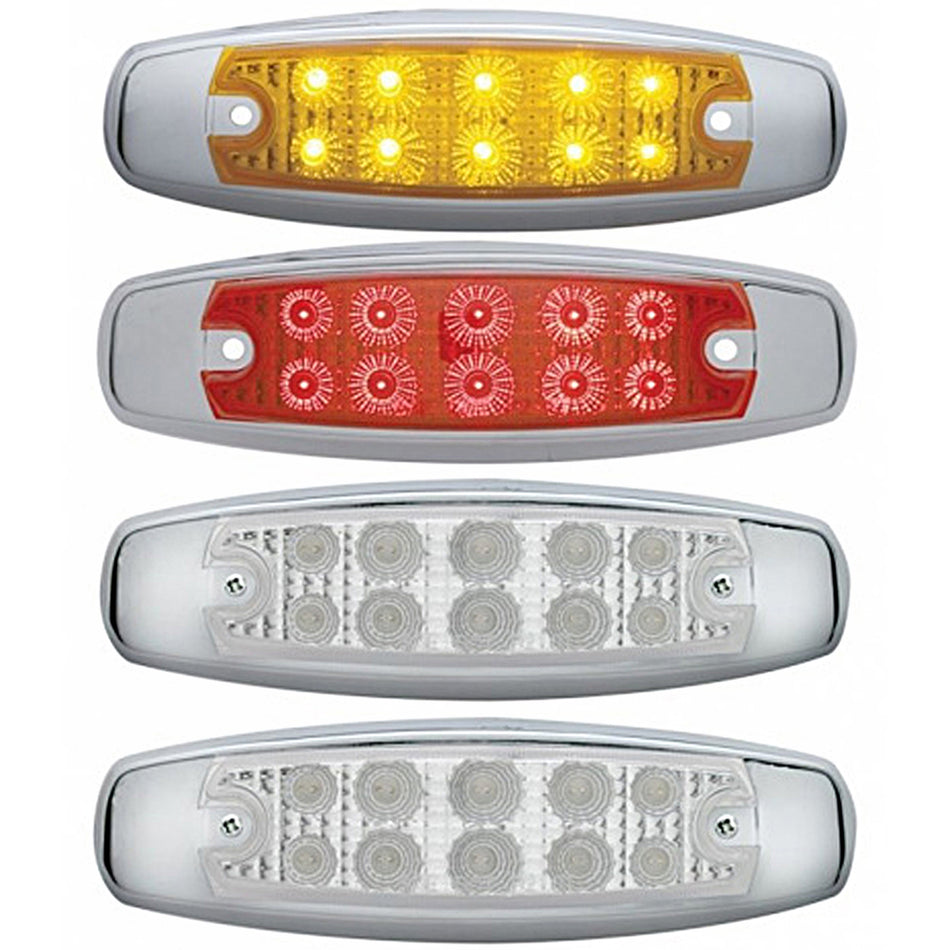 10 LED Reflector Rectangular Clearance/Marker Light - Amber or Red LEDs (Amber, Red or Clear Lens)