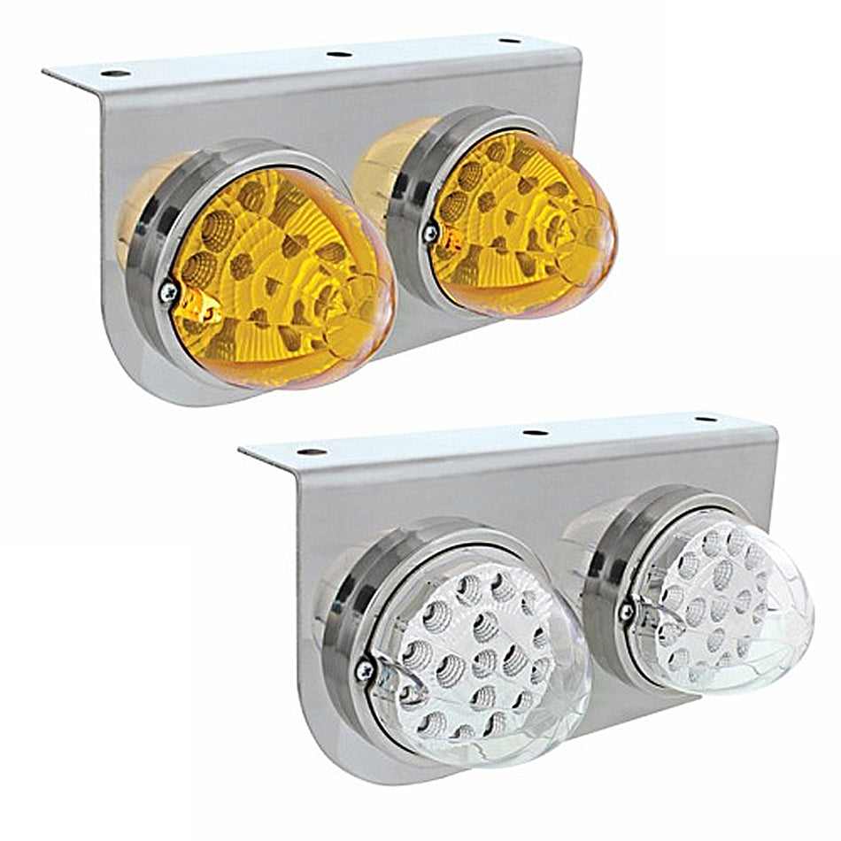 Stainless Light Bracket With 2X 17 LED Watermelon Reflector Lights - Amber LEDs (Amber or Clear Lens)