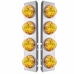 SS Front Air Cleaner Bracket W/8X 17 Amber LED Refl. Watermelon Lights & SS Bezels For Peterbilt - Amber LEDs (Amber or Clear Lens)