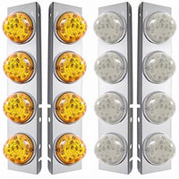 SS Front Air Cleaner Bracket With 8 X 17 Amber LED Reflector Lights & SS Bezels For Peterbilt - Amber LEDs (Amber or Clear Lens)