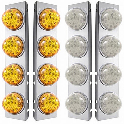 SS Front Air Cleaner Bracket With 8 X 17 Amber LED Reflector Lights & SS Bezels For Peterbilt - Amber LEDs (Amber or Clear Lens)