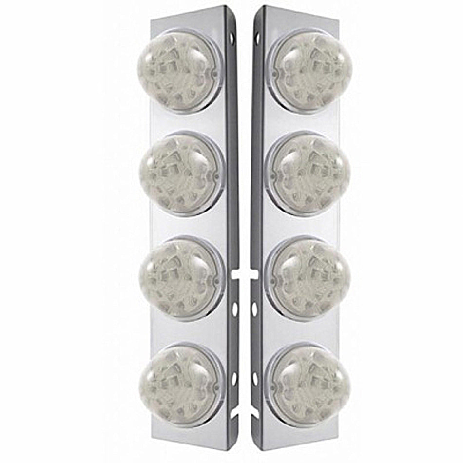 SS Front Air Cleaner Bracket w 8 X 17 Amber LED Refl. Watermelon Lights & SS Bezels For Peterbilt - Amber LEDs (Amber or Clear Lens)