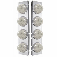 SS Front Air Cleaner Bracket With 8 X 17 Amber LED Reflector Lights & SS Bezels For Peterbilt - Amber LEDs (Amber or Clear Lens)