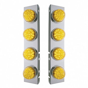 SS Front Air Cleaner Bracket With 8 X 17 Amber LED Reflector Lights & SS Bezels For Peterbilt - Amber LEDs (Amber or Clear Lens)