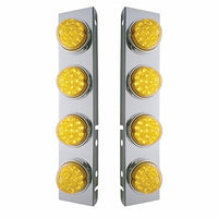 SS Front Air Cleaner Bracket With 8 X 17 Amber LED Dual Function Reflector Lights & SS Bezels For Peterbilt - Amber LEDs (Amber Lens)