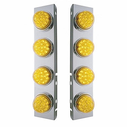 SS Front Air Cleaner Bracket With 8 X 17 Amber LED Dual Function Reflector Lights & SS Bezels For Peterbilt - Amber LEDs (Amber Lens)