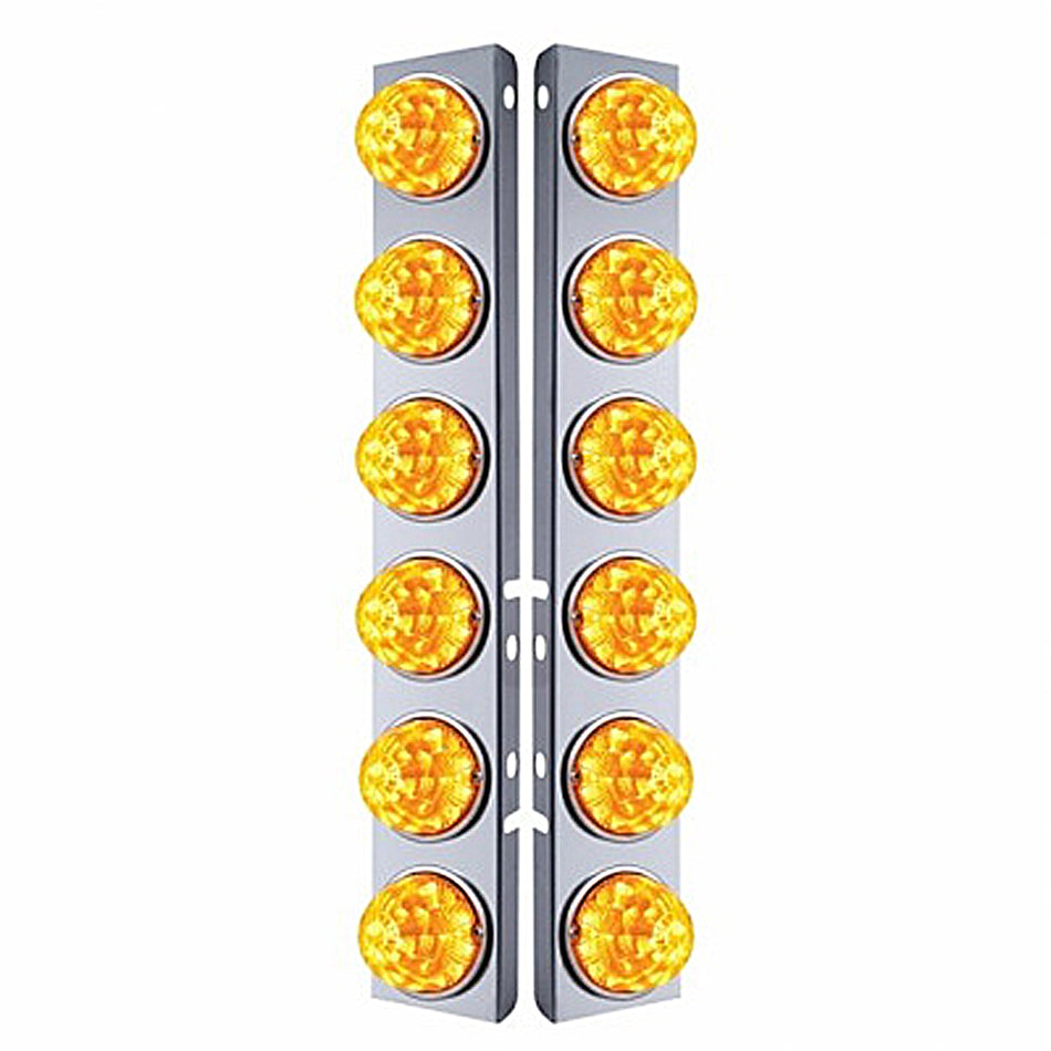 SS Front Air Cleaner Bracket W/12X 17 Amber LED Refl. Watermelon Lights & SS Bezels For Peterbilt
