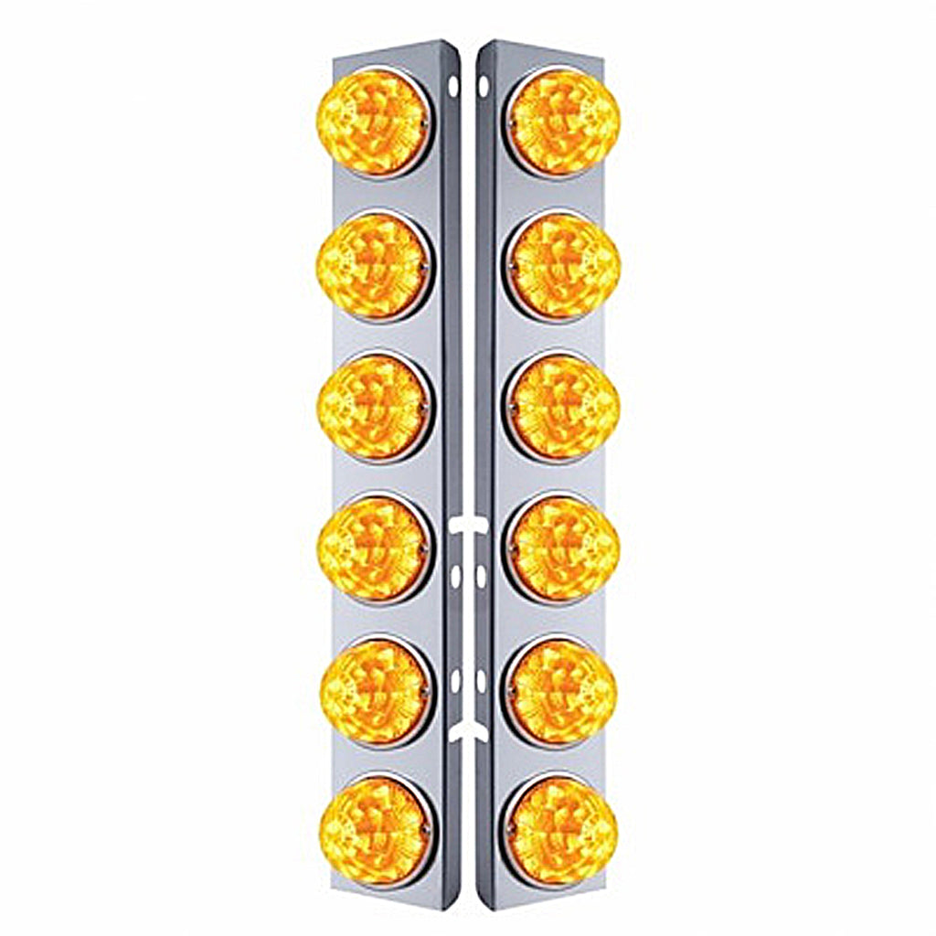 SS Front Air Cleaner Bracket W/12X 17 Amber LED Refl. Watermelon Lights & SS Bezels For Peterbilt