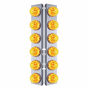 SS Front Air Cleaner Bracket W/12X 17 Amber LED Refl. Watermelon Lights & SS Bezels For Peterbilt