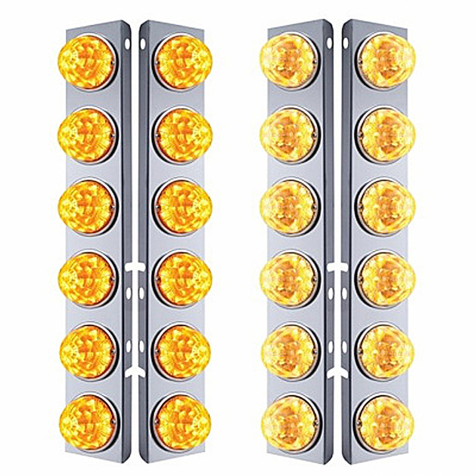 SS Front Air Cleaner Bracket W/12X 17 Amber LED Refl. Watermelon Lights & SS Bezels For Peterbilt