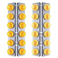 SS Front Air Cleaner Bracket W/12X 17 Amber LED Refl. Watermelon Lights & SS Bezels For Peterbilt