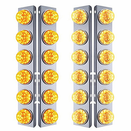 SS Front Air Cleaner Bracket W/12X 17 Amber LED Refl. Watermelon Lights & SS Bezels For Peterbilt