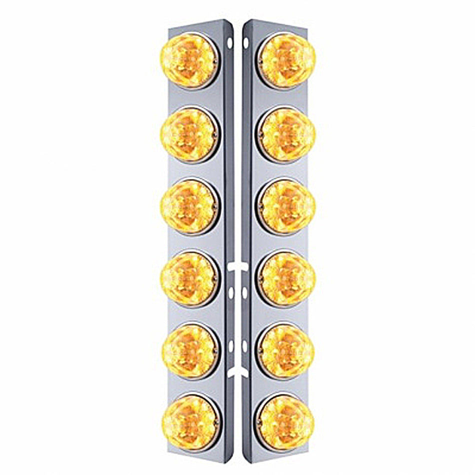 SS Front Air Cleaner Bracket W/12X 17 Amber LED Refl. Watermelon Lights & SS Bezels For Peterbilt