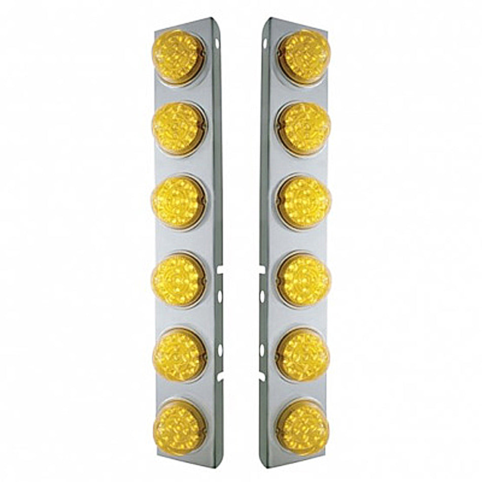 SS Front Air Cleaner Bracket With 12X 17 Amber LED Reflector Lights & SS Bezels For Peterbilt