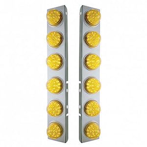 SS Front Air Cleaner Bracket With 12X 17 Amber LED Reflector Lights & SS Bezels For Peterbilt