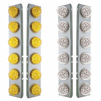 SS Front Air Cleaner Bracket With 12X 17 Amber LED Reflector Lights & SS Bezels For Peterbilt