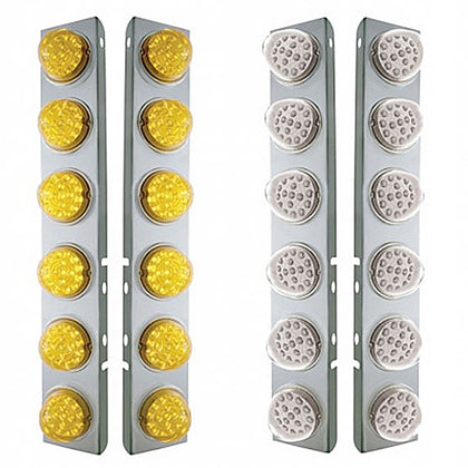 SS Front Air Cleaner Bracket With 12X 17 Amber LED Reflector Lights & SS Bezels For Peterbilt