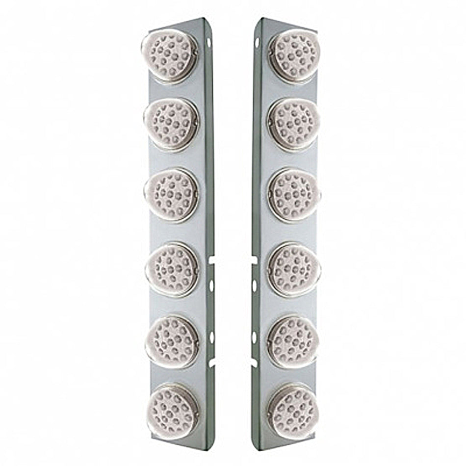 SS Front Air Cleaner Bracket With 12X 17 Amber LED Reflector Lights & SS Bezels For Peterbilt