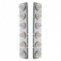 SS Front Air Cleaner Bracket With 12X 17 Amber LED Reflector Lights & SS Bezels For Peterbilt