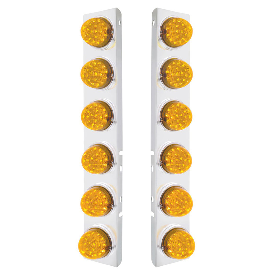 SS Front Air Cleaner Bracket With 12X 17 Amber LED Dual Function Reflector Lights & SS Bezels For Peterbilt - Amber LEDs (Amber or Clear Lens)