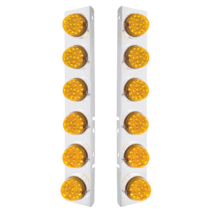 SS Front Air Cleaner Bracket With 12X 17 Amber LED Dual Function Reflector Lights & SS Bezels For Peterbilt - Amber LEDs (Amber or Clear Lens)