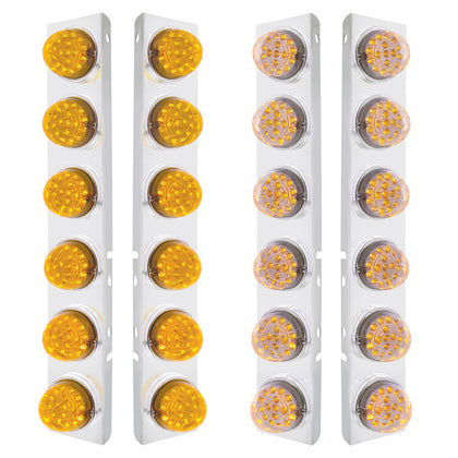 SS Front Air Cleaner Bracket With 12X 17 Amber LED Dual Function Reflector Lights & SS Bezels For Peterbilt - Amber LEDs (Amber or Clear Lens)